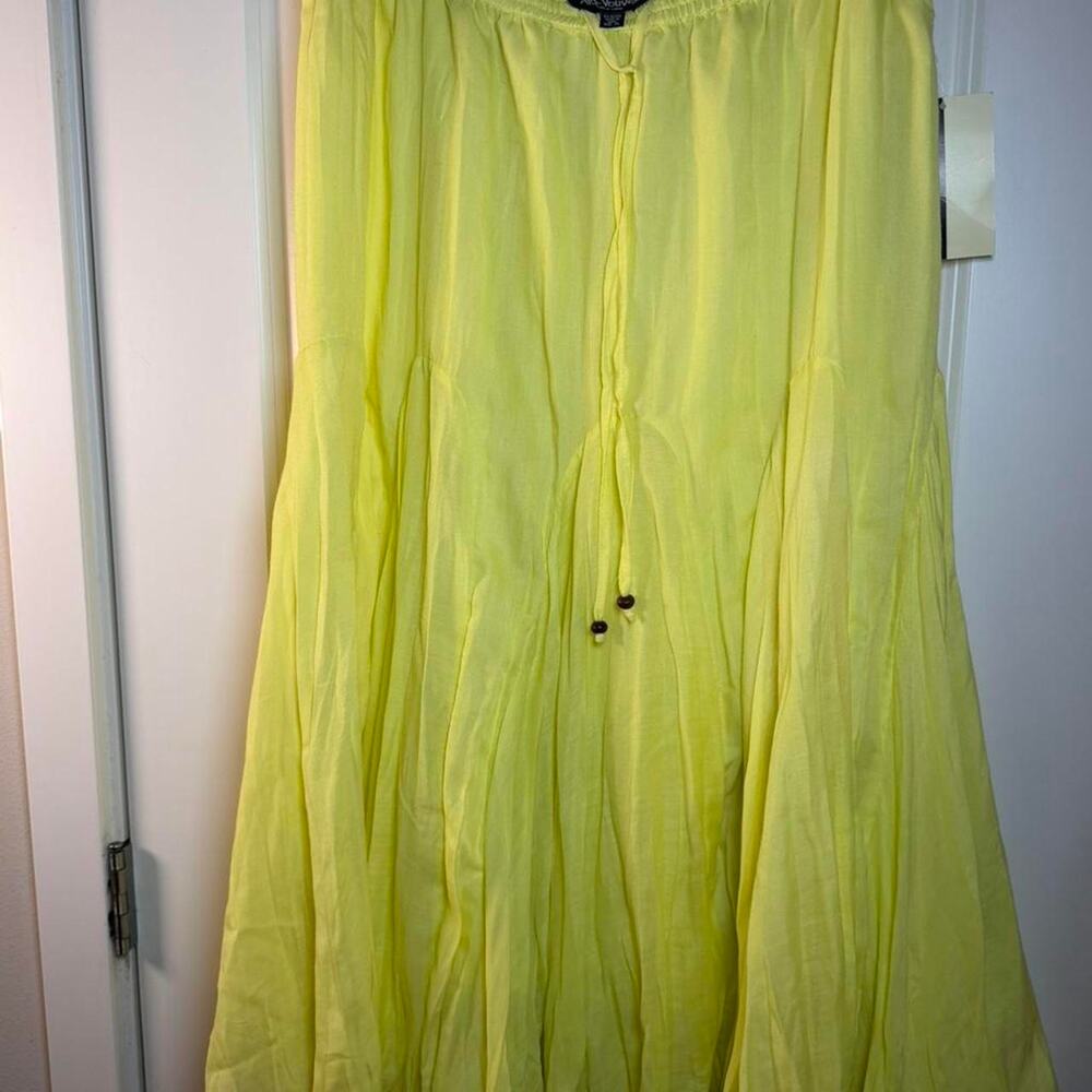 Vintage y2k Mix Nouveau Yellow Smocked Waist Maxi Skirt Boho Beaded Tassels XL